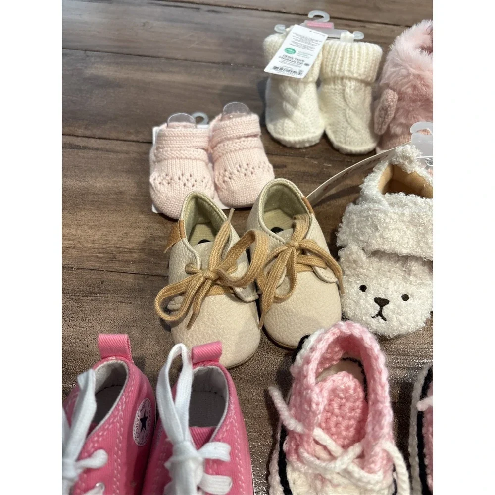 Lot 12 Pairs Infant Girl Baby Sizes NB-2 Dressy Slippers, Sock Shoes Boots